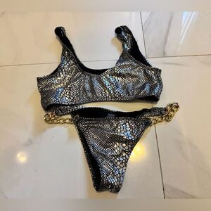 Snake Print Bikini with Chain Detail #21